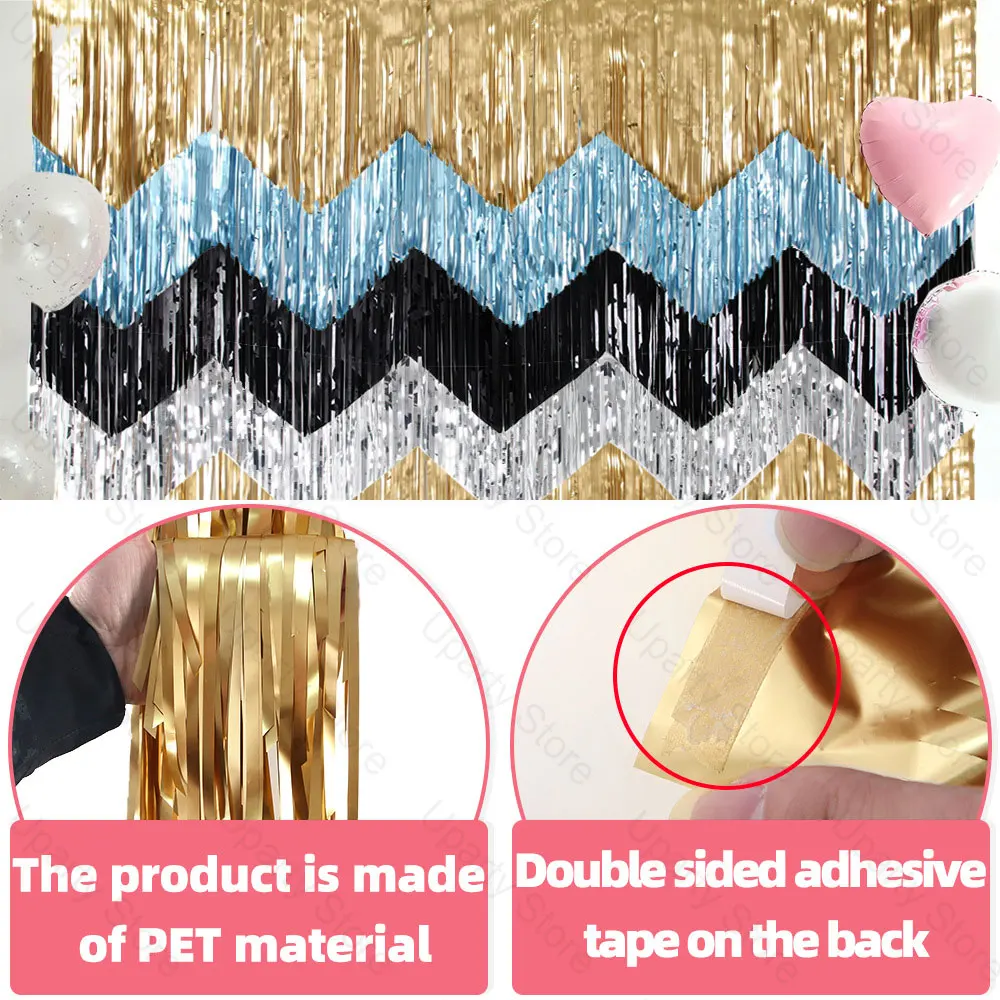 6,56 Fuß Silberfolie Fransen Girlande Hängende Vorhänge Silber Gold Lametta Luftschlangen Banner für Geburtstag Hochzeit Party Hintergrund Dekor – Detail 3