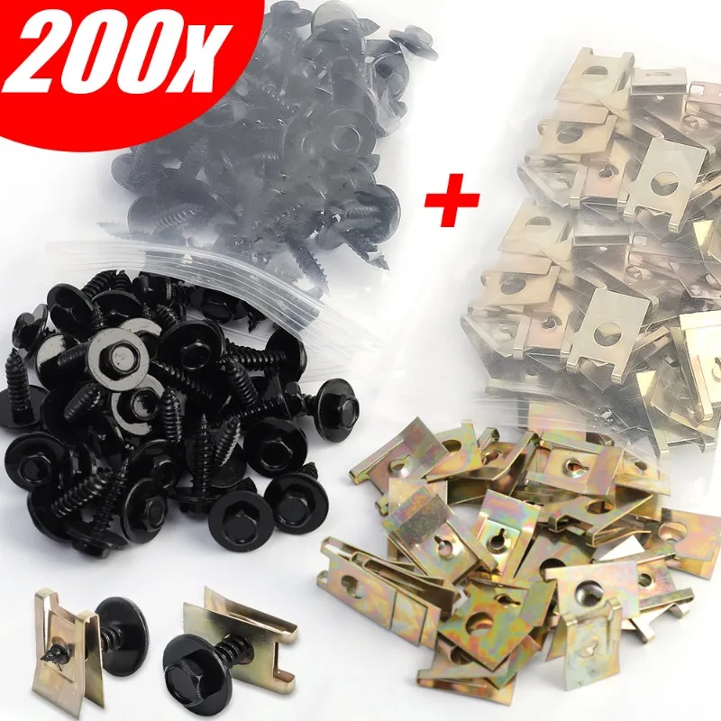 Car Self-tapping Screw Fasteners Auto Decoration Fixing Shim Set U-shaped Clip Fixing Washers Self-tapping Screws Kit for BMW