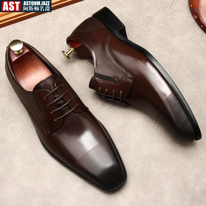 Italian Mens Dress Shoes Luxury Genuine Leather Summer 2024 New Style Fashion Square Toe Black Business Social Oxfords Shoes