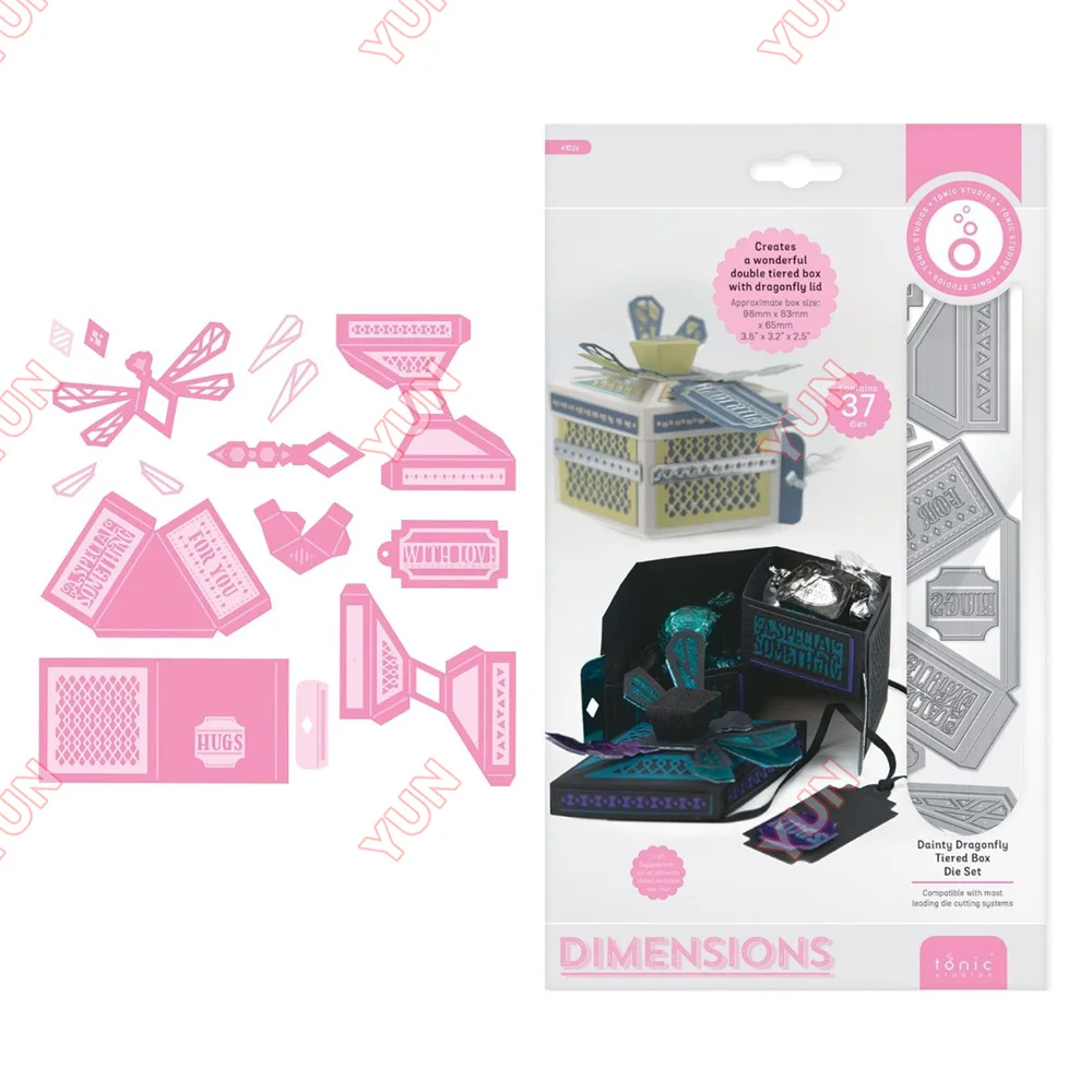 

New Holidays Home Gift Cutting Dies Stamps Dainty Dragonfly Tiered Box Die Set DIY Greeting Card Scrapbooking Diary Embossing