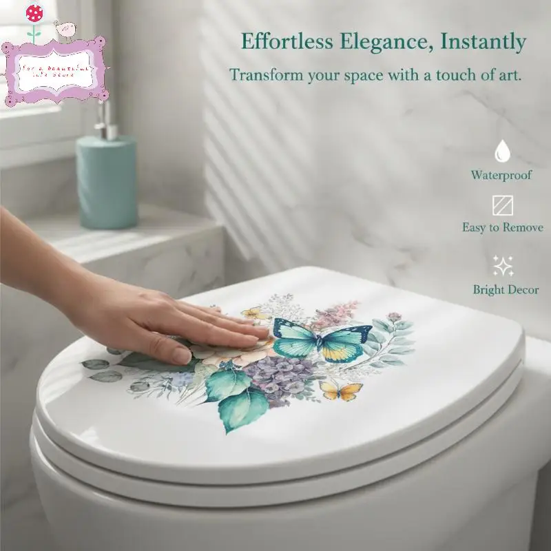 Flower Butterfly Sticker Bathroom Toilet Waterproof Sticker Toilet Cover Toilet Sticker Waterproof Toilet Seat Stickerscor
