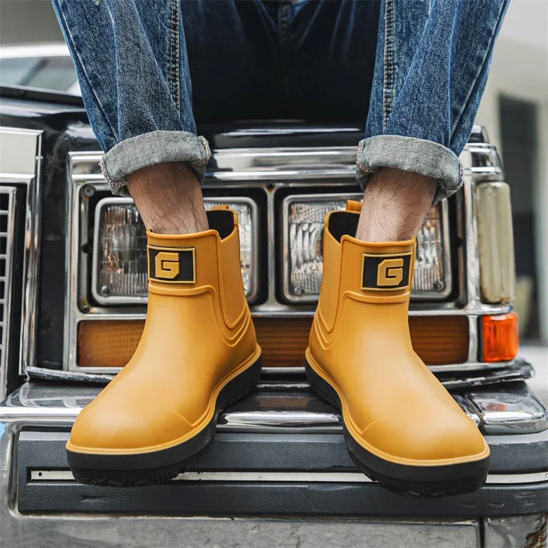 Hombres antideslizantes resistentes al desgaste de felpa moda cocina Otoño Invierno nuevos zapatos de lluvia tobillo mujeres zapatos impermeables Botas de lluvia