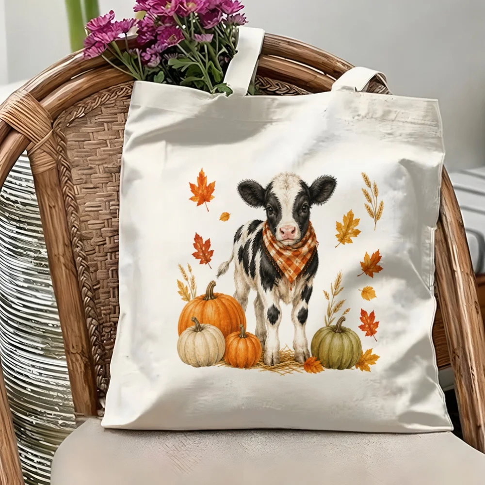 Funny Coffee Drinking Ghost Printed Canvas Tote Bag Cozy Autumn Vibes Halloween Shopper Aesthetic Women Bookbag