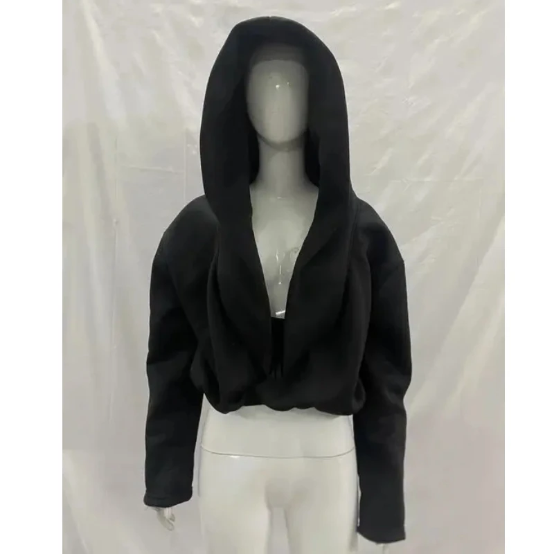 Moda Temperamento Personalità Casual Versatile DeepV Felpa con cappuccio da donna Harajuku Solido Semplice Colletto altalena Felpa con cappuccio a maniche lunghe