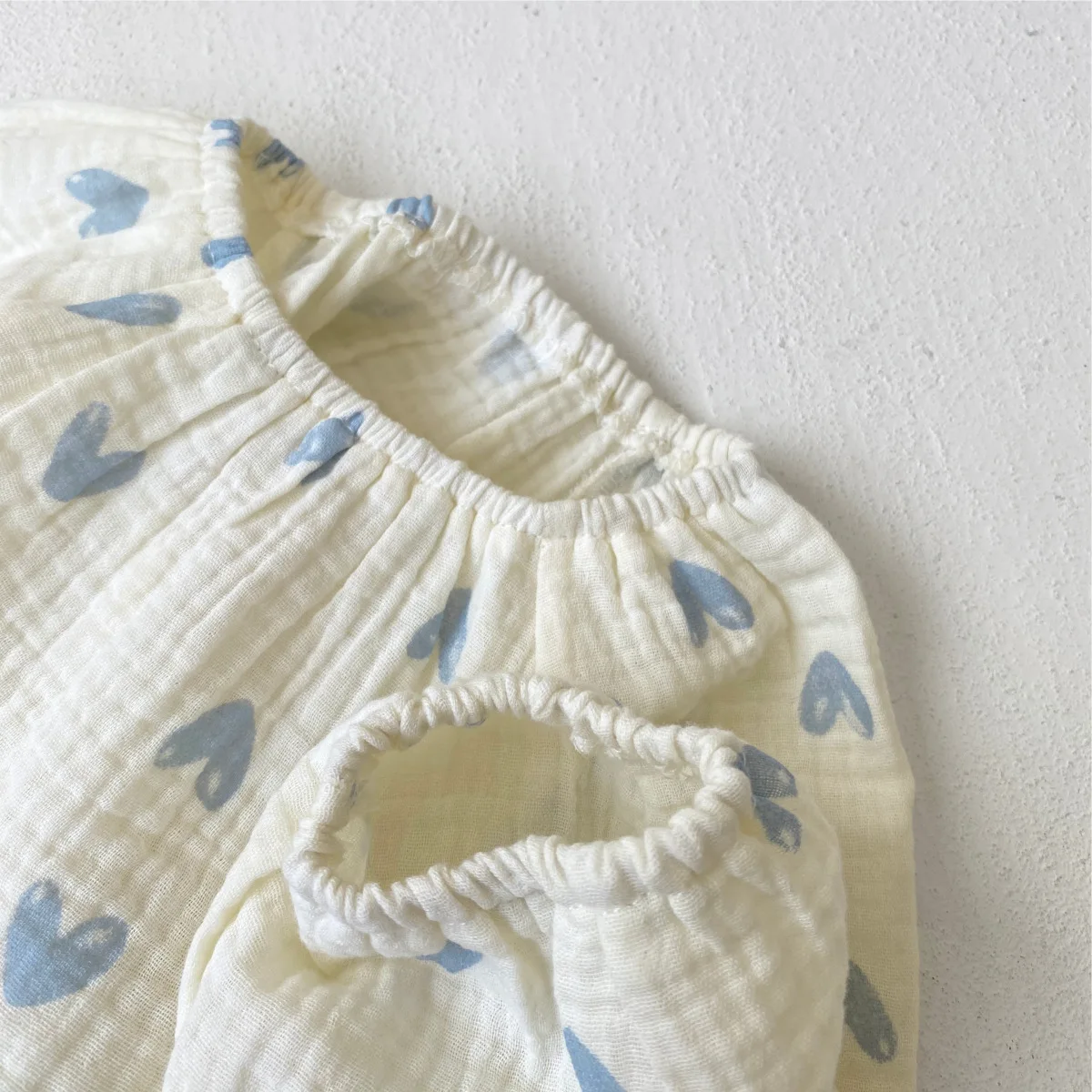 2026 Summer New Baby Girl Blue Heart Print Clothes Set Newborn Toddler Girl Cotton Shirts + Shorts 2pcs Suit Infant Outfits