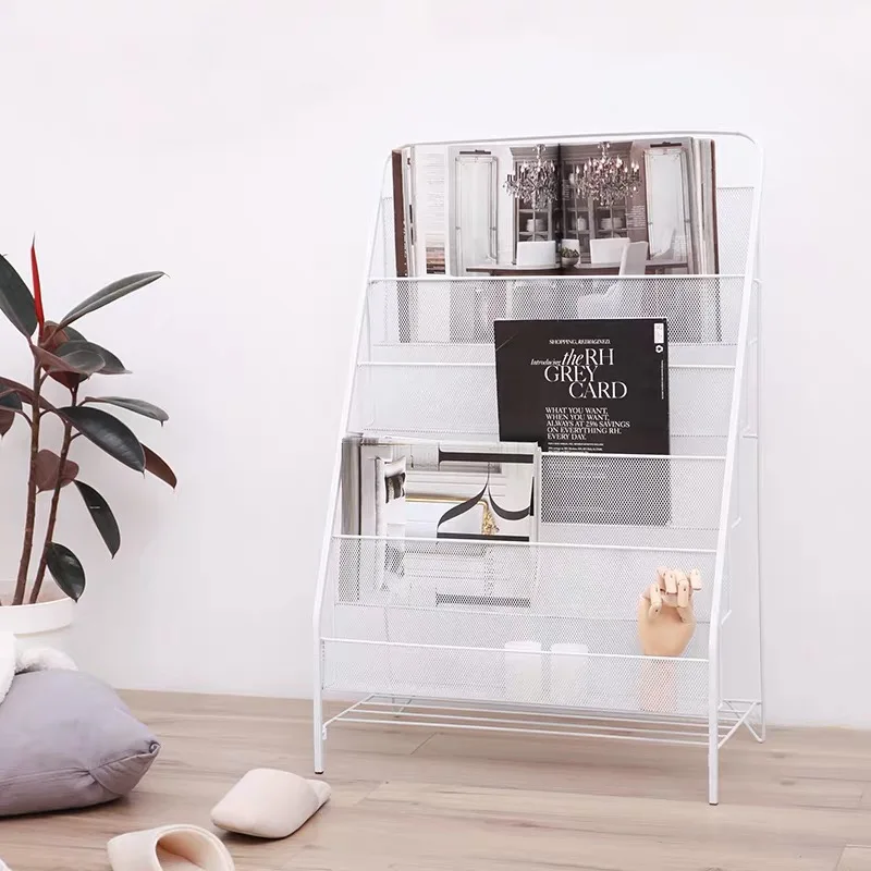 Book and newspaper rack storage shelf, floor to ceiling newspaper rack, minimalist internet celebrity bookshelf creativity