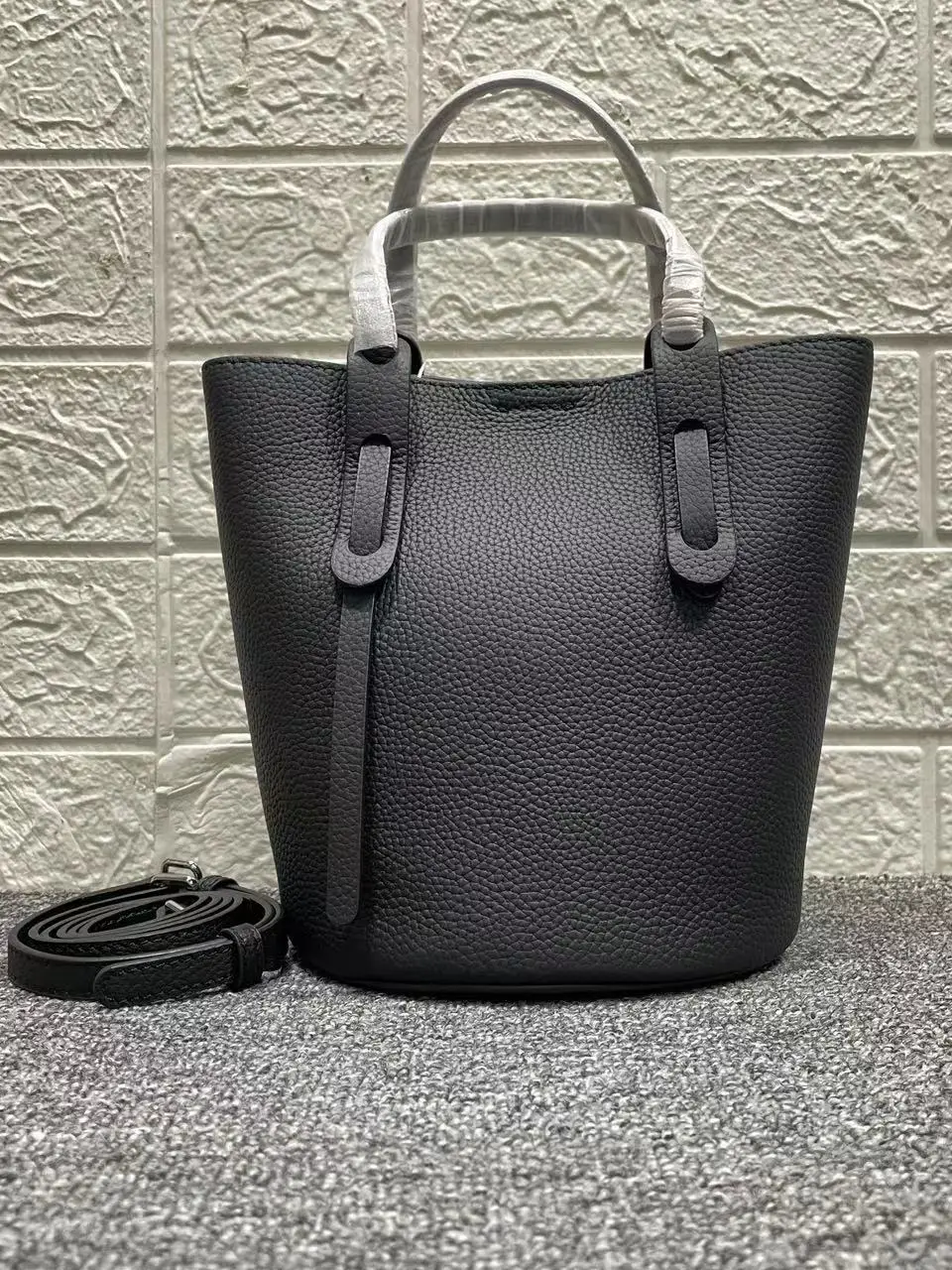 british-style-genuine-leather-bucket-bag-women's-unique-design-quality-handbag-single-shoulder-bag-versatile-black