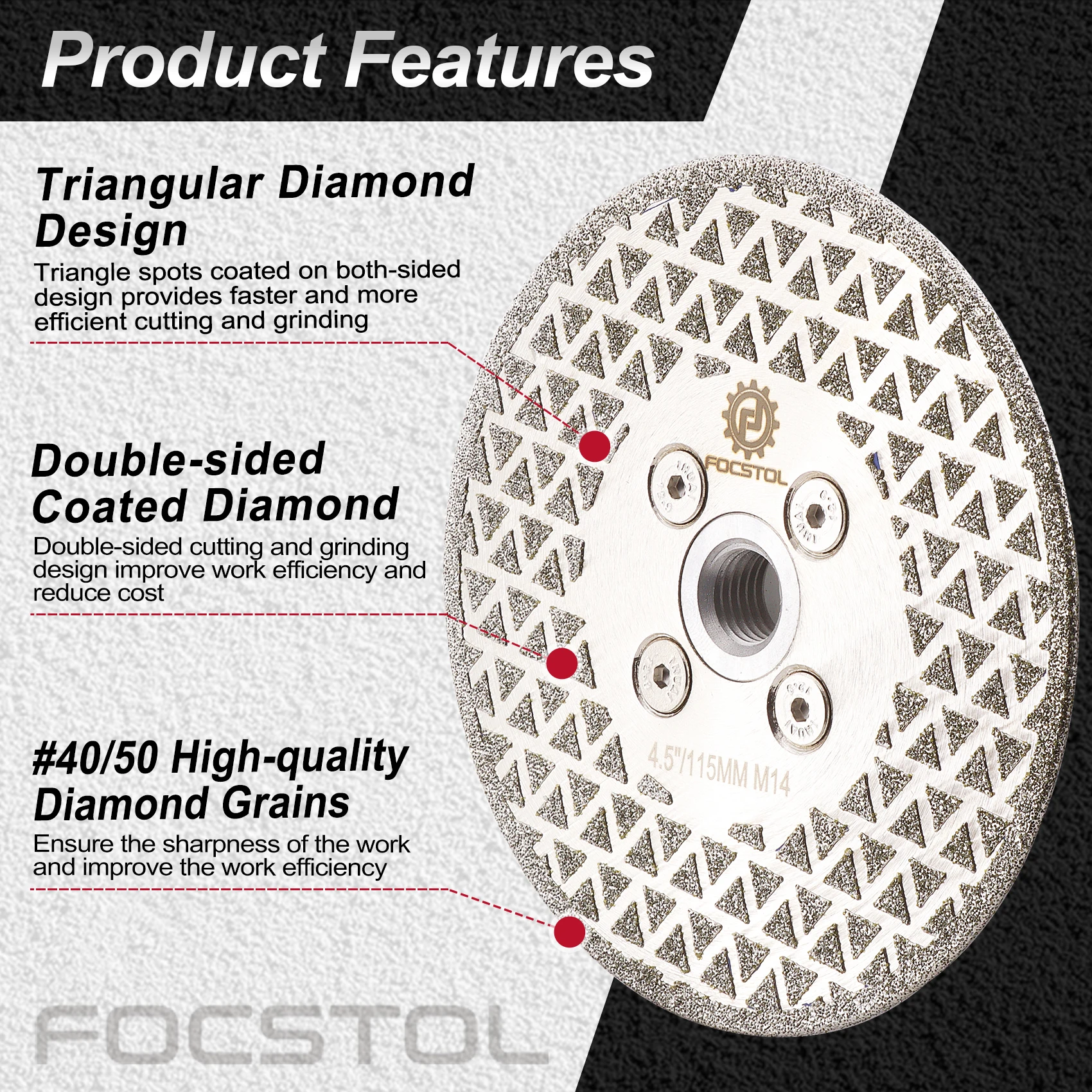 FOCSTOL Diamant-Sägeblatt Schleifscheibe für Beton, Stein, Marmor, Granit, Schneidscheibe, Schleifscheibe M14, Trennscheibe – Detail 5