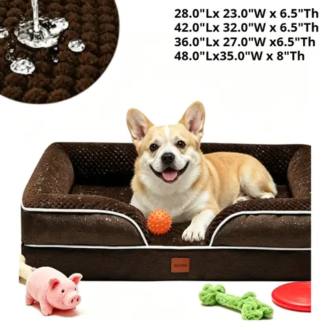 Orthopedic Memory Foam Dog Bed for Small & Medium Dogs 71.12 X 58.22 CM Waterproof Egg Crate Foam Pet Sofa Couch Orthopedic Joint Relief Dog Bed Non Slip Bottom Detachable Machine Washable Cover Brown Pet Sleeping Bed