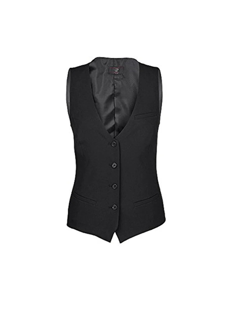 

Classic Women's Suit Vest Office Ladies Sleeveless V-Neck Jacket Chalekos Black Coat