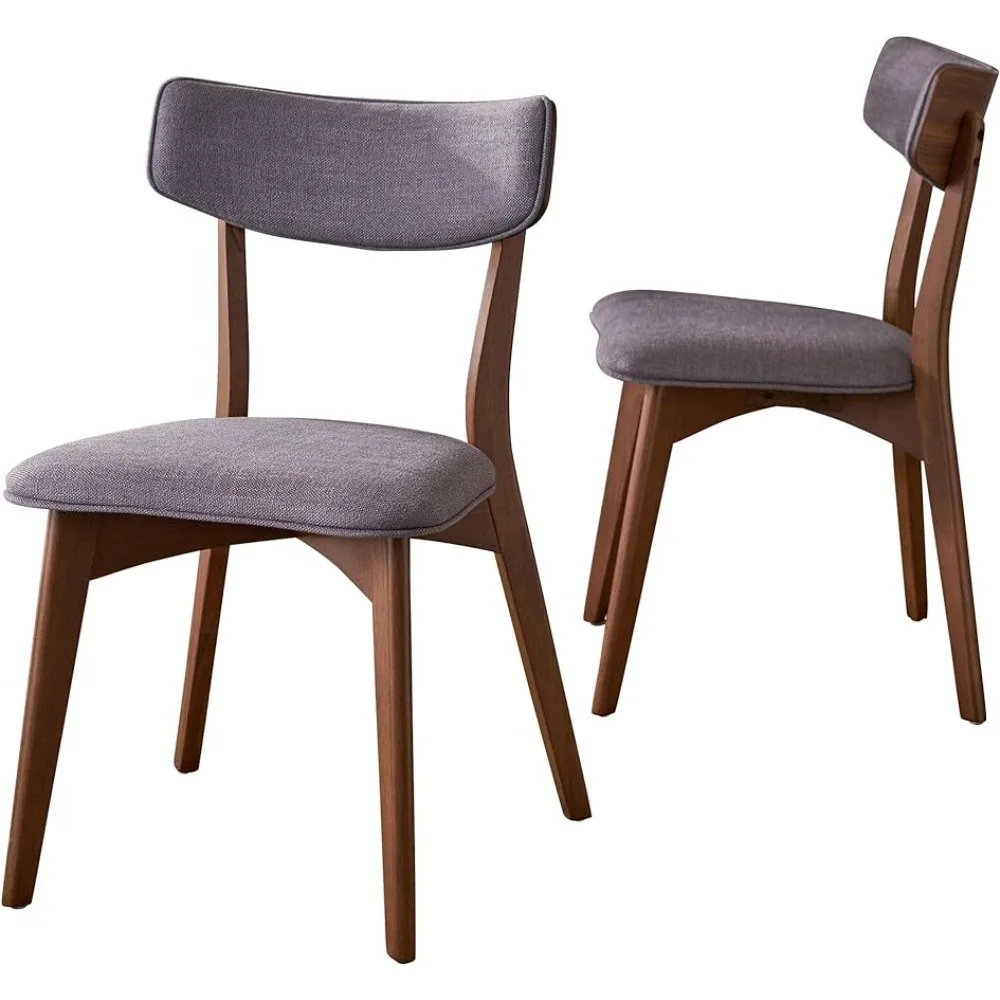 2-Pcs Set Dining Chair Mid-Century Modern Fabric Dining Chairs With Natural Walnut Finished Rubberwood Frame Room Furniture Home