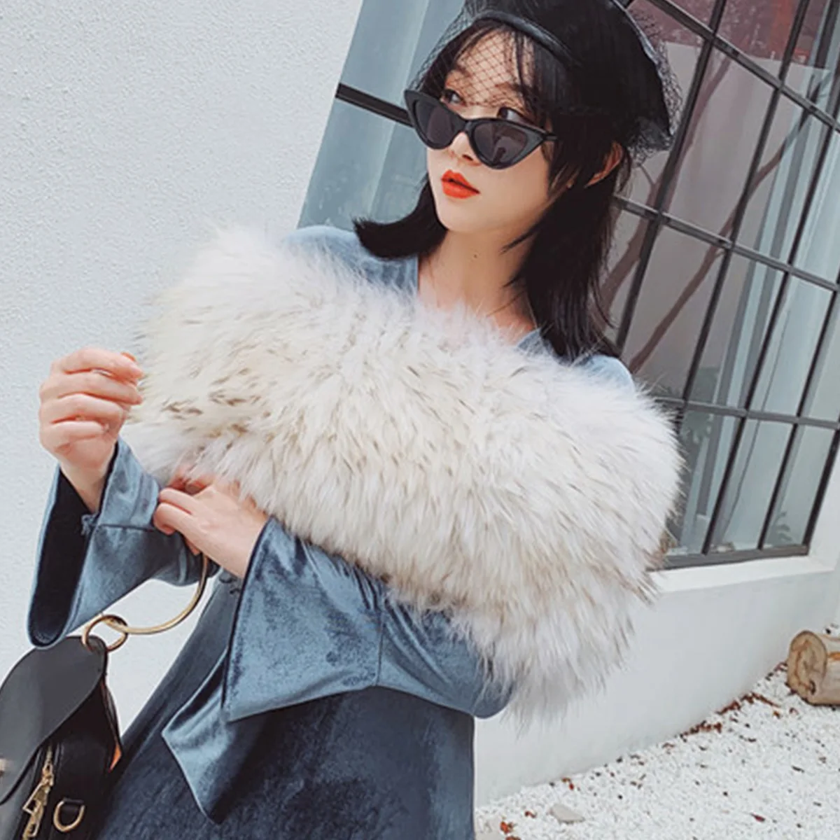 الفراء الطبيعي شال الزفاف الثعلب الفراء الروسية حفل زفاف يلتف شالات رقيق سيدة خمر فستان عباءات للنساء #5