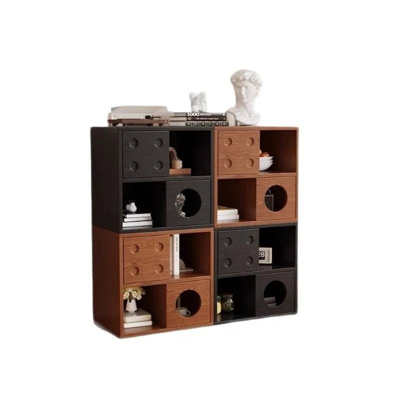 Medieval solid wood card door cabinet, household TV cabinet module combination cabinet c