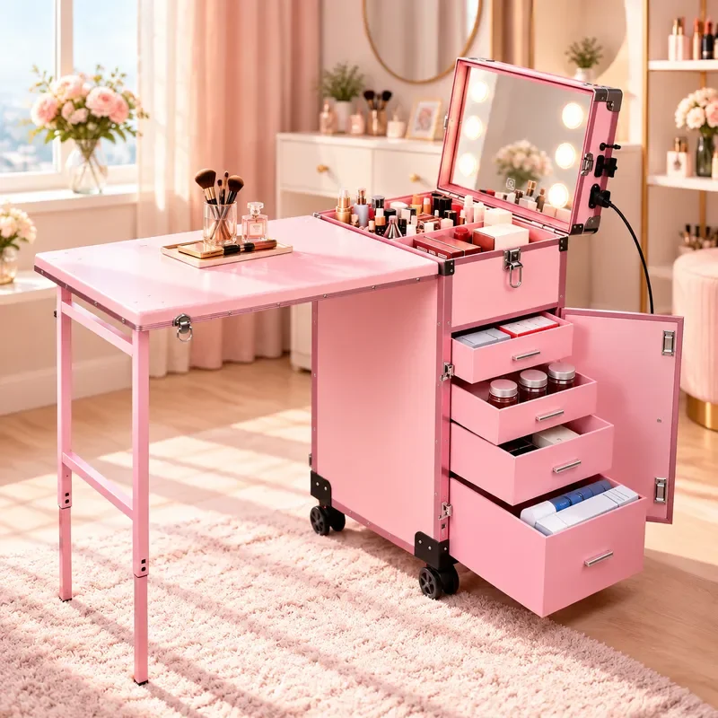 Professional Rolling Makeup Case Large Capacity Trolley Cosmetic Organizer with Wheels for Beauty Artists Nail Techs Travel