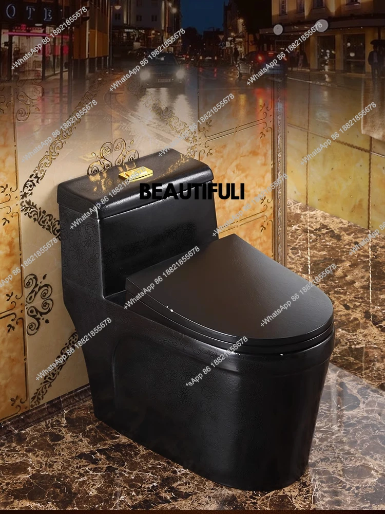 European matte black pattern flush toilet, household super swirl deodorant ceramic color personalized toilet