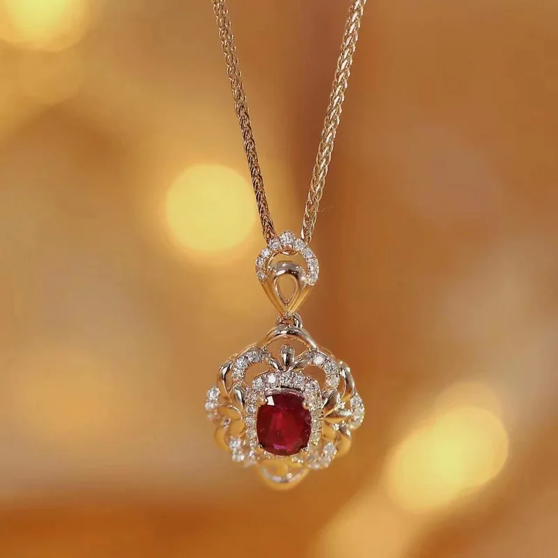 925 silver garnet pendant choker necklace for women, elegant and classic light luxury style, simple and versatile in appearance