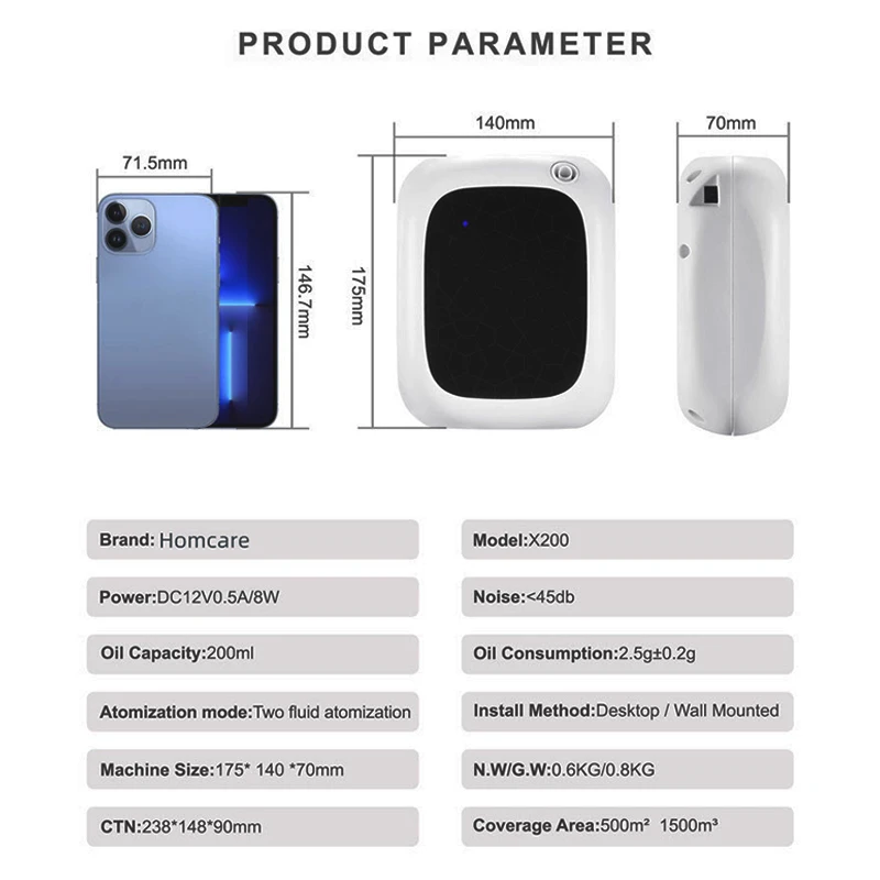 X200 الذكية رائحة الناشر الكهربائية الصغيرة رائحة آلة زيت طبيعي المكونات المنزلية الهواء العطر فندق مكاتب APP التحكم