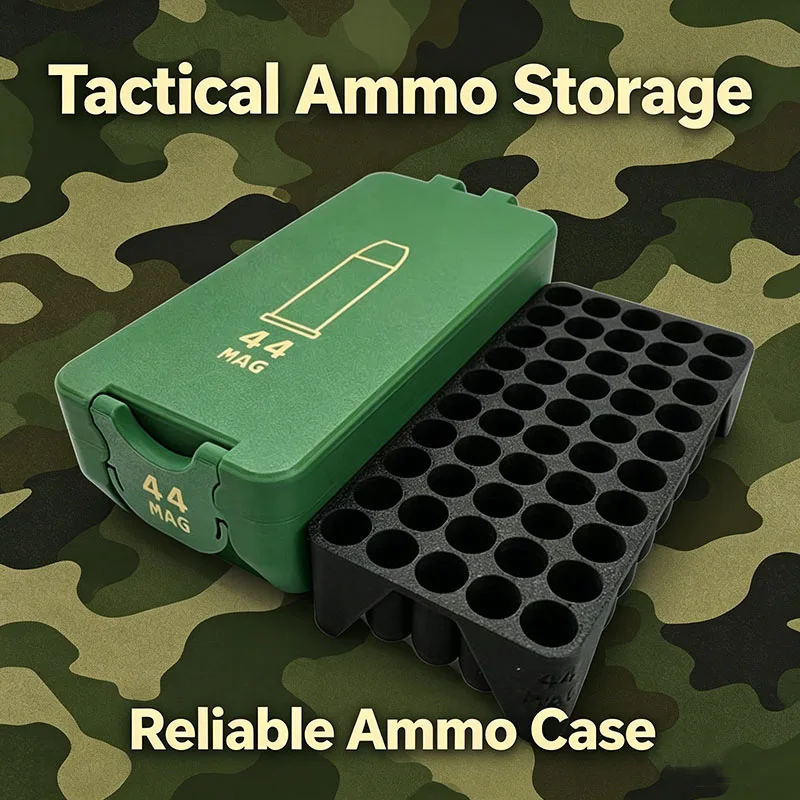 Tactical .44 Caliber Ammo Box 50 Rounds Capacity Durable Ammunition Storage Case Also Fits Rifle Ammo With Removable