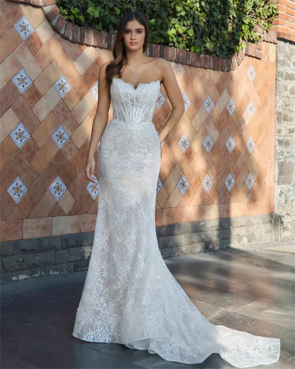 فستان زفاف كيوتو مخصص بوهو عاجي لامع من الدانتيل على شكل زهرة وأكمام قابلة للانفصال حورية البحر ذيل طويل رسمي 2025