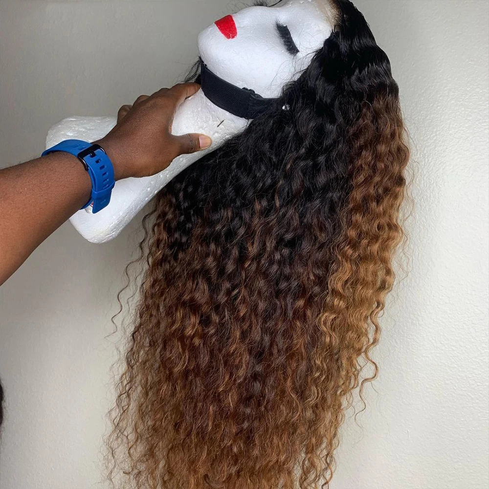 Soft 26” Long Ombre Blonde Brown Curly 180Density Synthetic Lace Front Wig For Black Women Babyhair Heat Resistant Preplucked