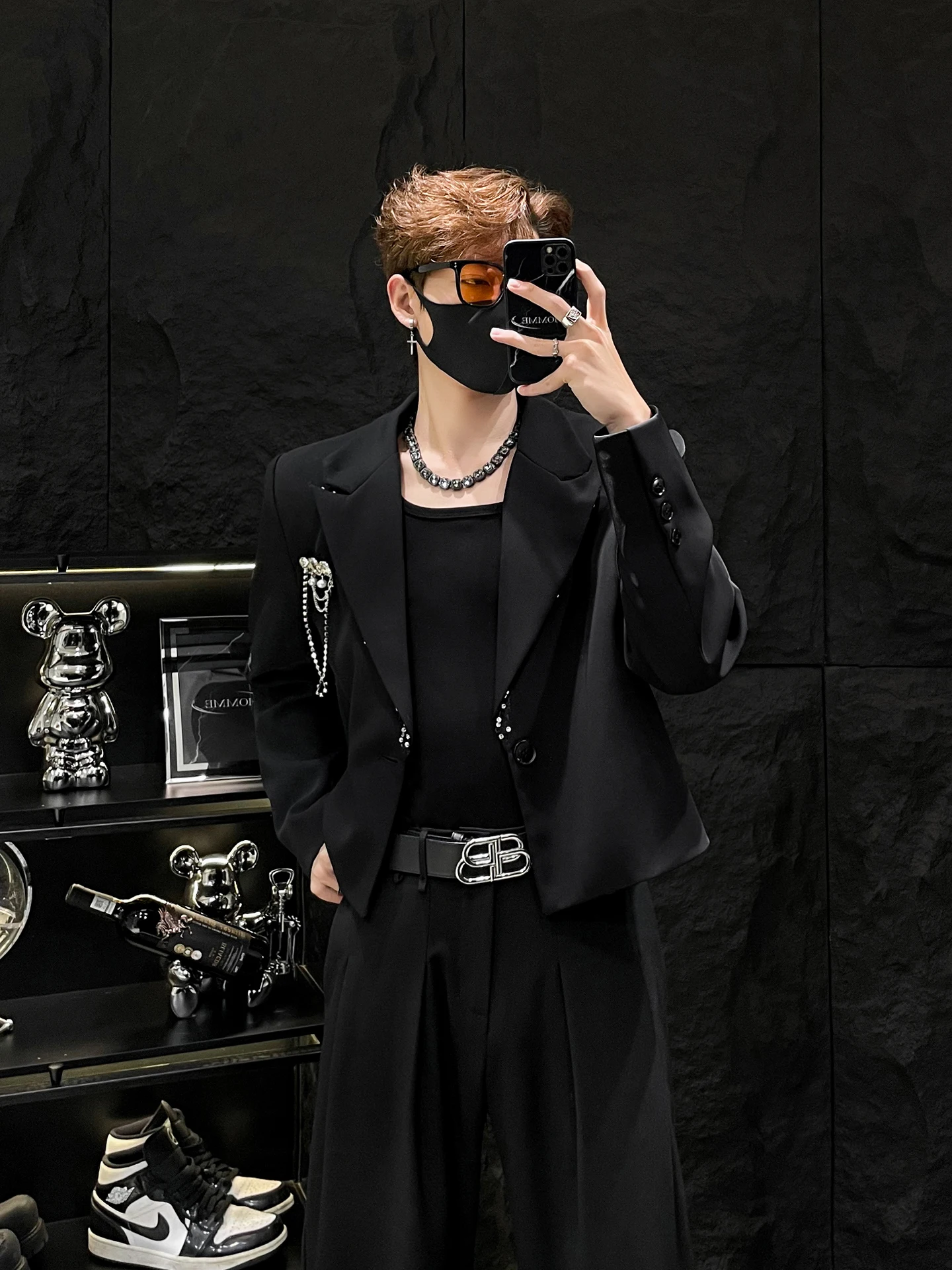 

Bla ort Tailored Jaet for Men with Lapel And Metal Decoration Korean Sle Casual Wear Resistant to Creasing