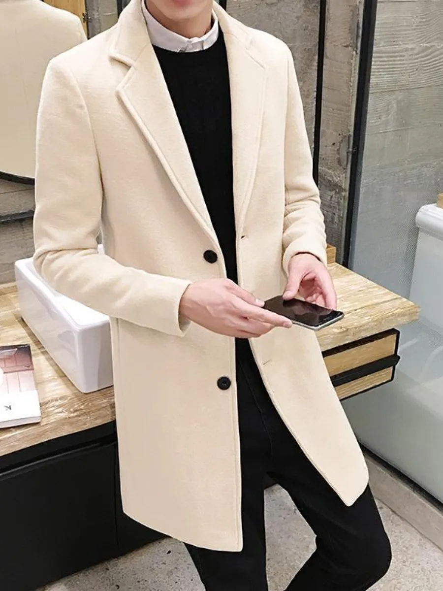 

Sli Men's Woolen Coat Autumn Winter Long Casual Haome Outerwear Korean Version Youth Faionable Windbreaker Coat