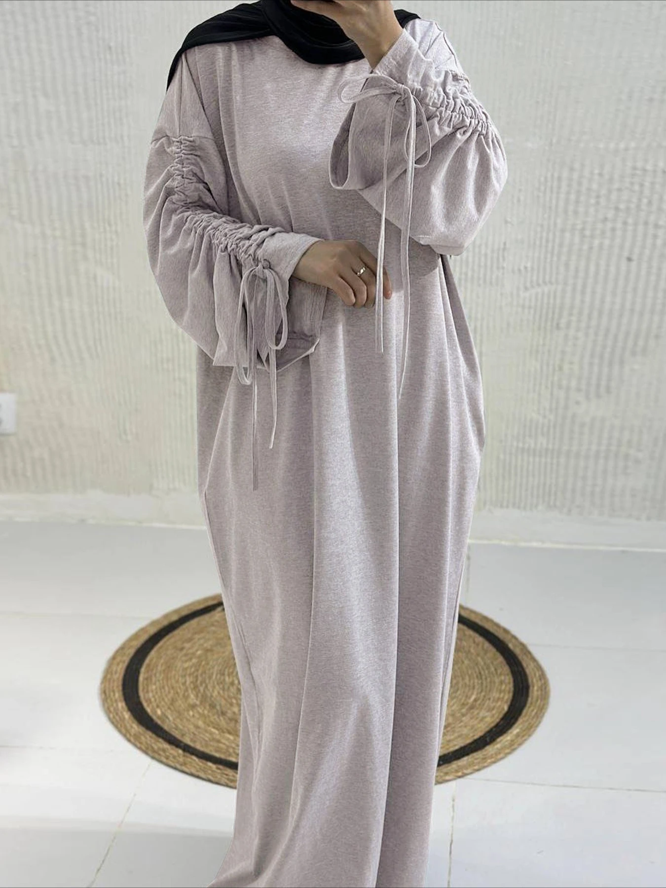 Abito da donna Abaya Dubai Eid Polsino musulmano con coulisse Party Jalabiya Ramadan Lungo Abaya Marocco Caftano Abiti Largos Abito arabo