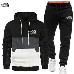 New men's plus fleece patchwork successive hoodie hoodie suit three patchwork printed leisure sports suit