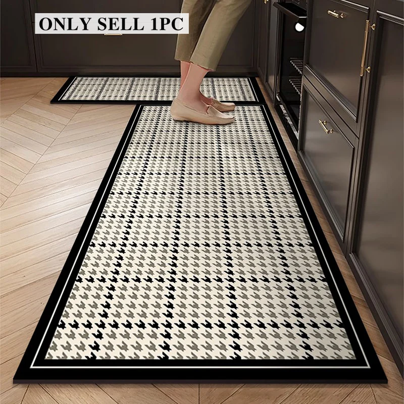 Kitchen Floor Mat PVC Leather Waterproof Rug Anti-slip Carpet Houndstooth Pattern Carpets Oil-proof Foot Mats Home Decor Rugs