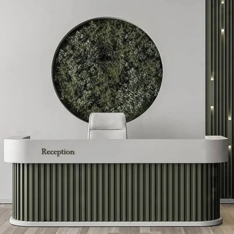 

Customize.Modern Durable Marble Tempered Glass Reception Desk LED Light Easy Clean-Customizable Color Storage Office Beauty