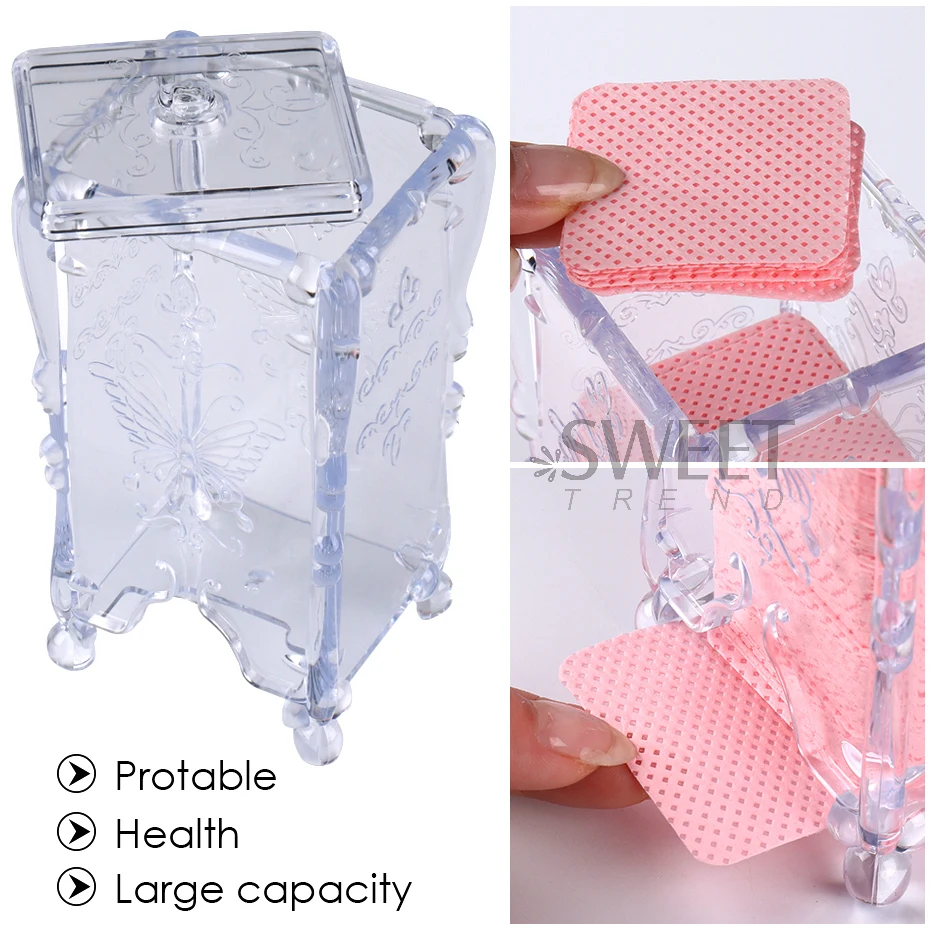 Acrylic Cotton Pad Nails Storage Box Butterfly Transparent Design Napkins Container Remover Organizer Makeup Case Nail Art Tools