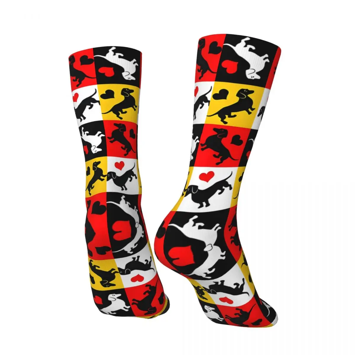 Vintage Dachshunds And Hearts Gingham Check Pattern Men's compression Socks Unisex Sausage Dogs Harajuku Crew Sock