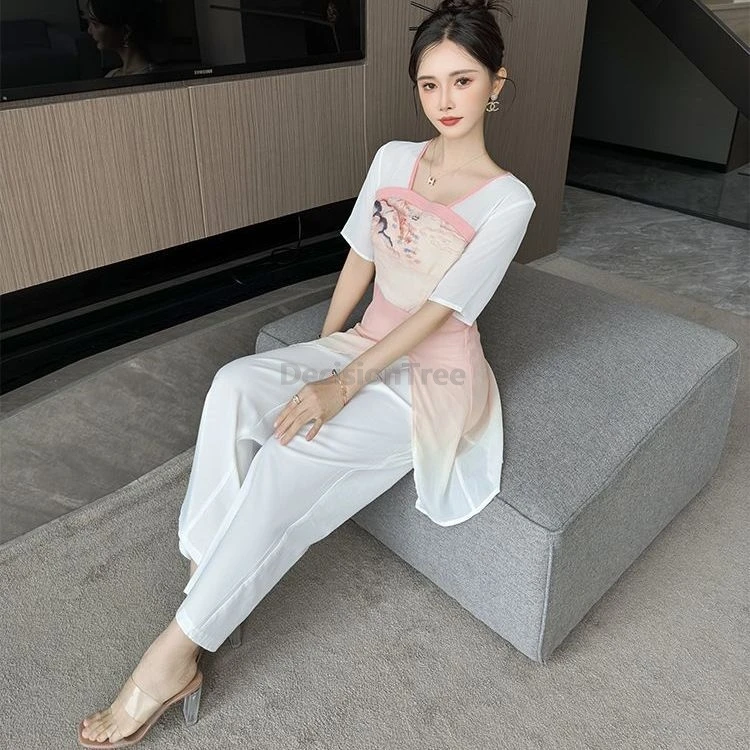 2025 Chinese oude stijl verbeterde fee bedrukte thee hanfu Oorreiniging voetenbad Technicus werkuniform salon spa-uniform