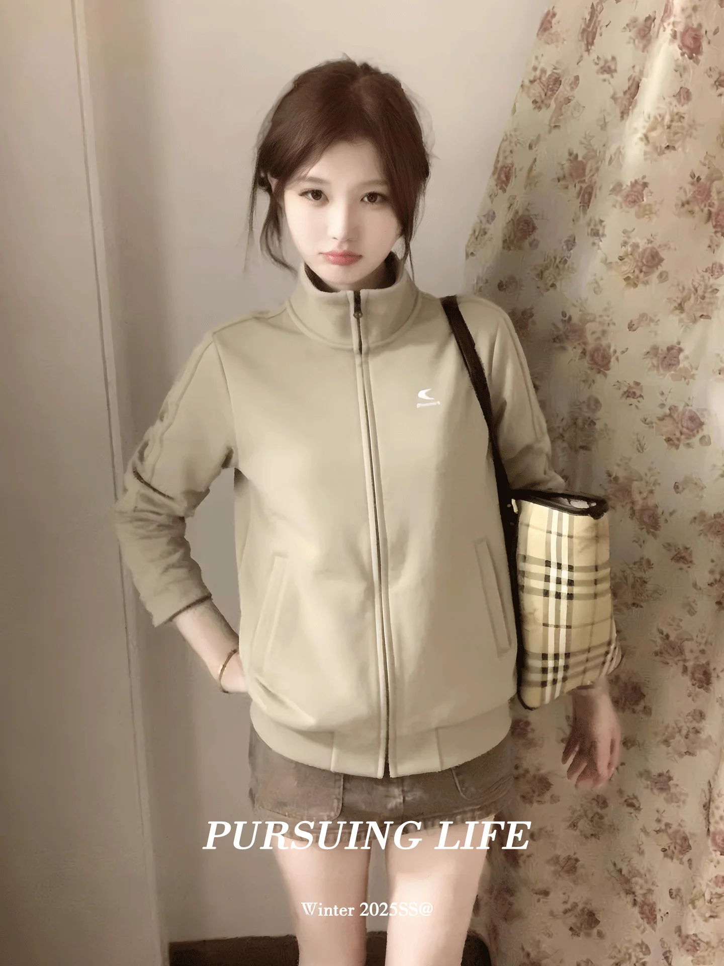 

Retro American Long Sleeve Sweatshirt Women's Spring Fashion Double Zipper Stand Collar Jacket Loose Short Top Trendy