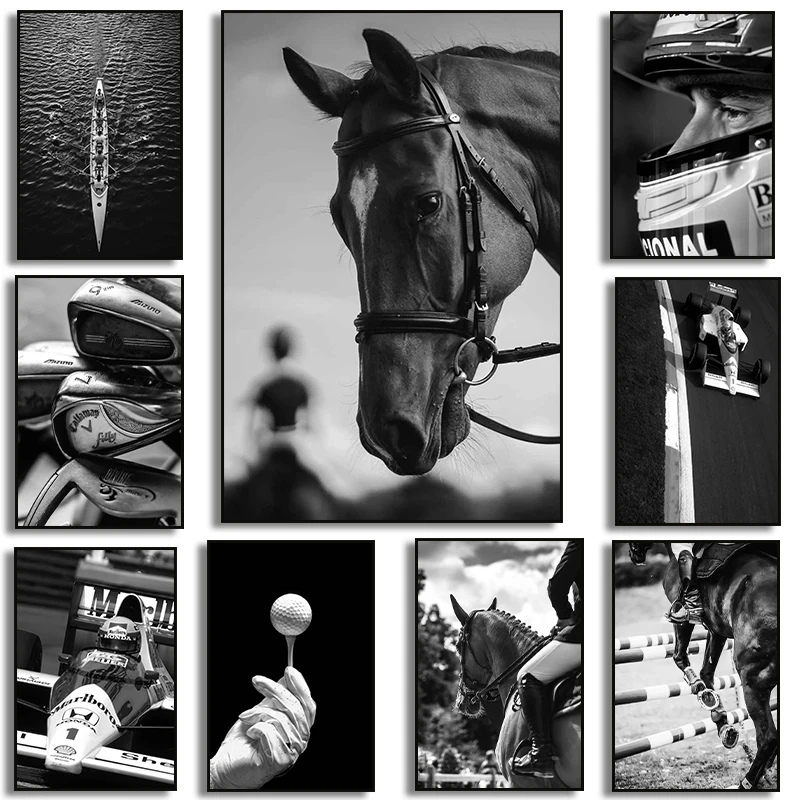 Vintage Row Golf Racing Car Equestrian Horse Riding Sport Poster Canvas Painting Print for Living Room Home Decor