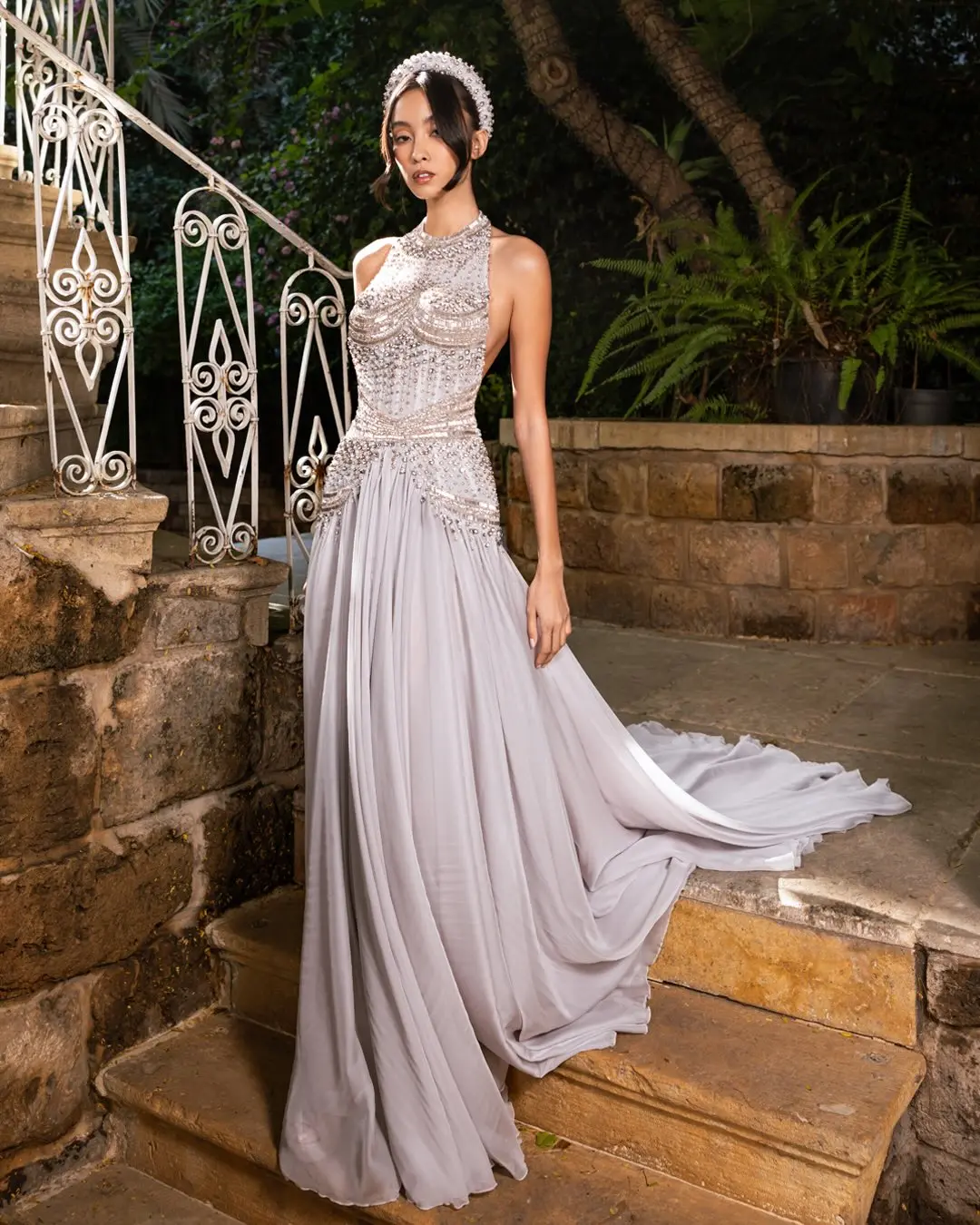 

Ofherown 2026 New Light Purple Chiffon Beaded Halter Prom Gown Women Backless Evening Dress Prom Party Wedding Guest Dress