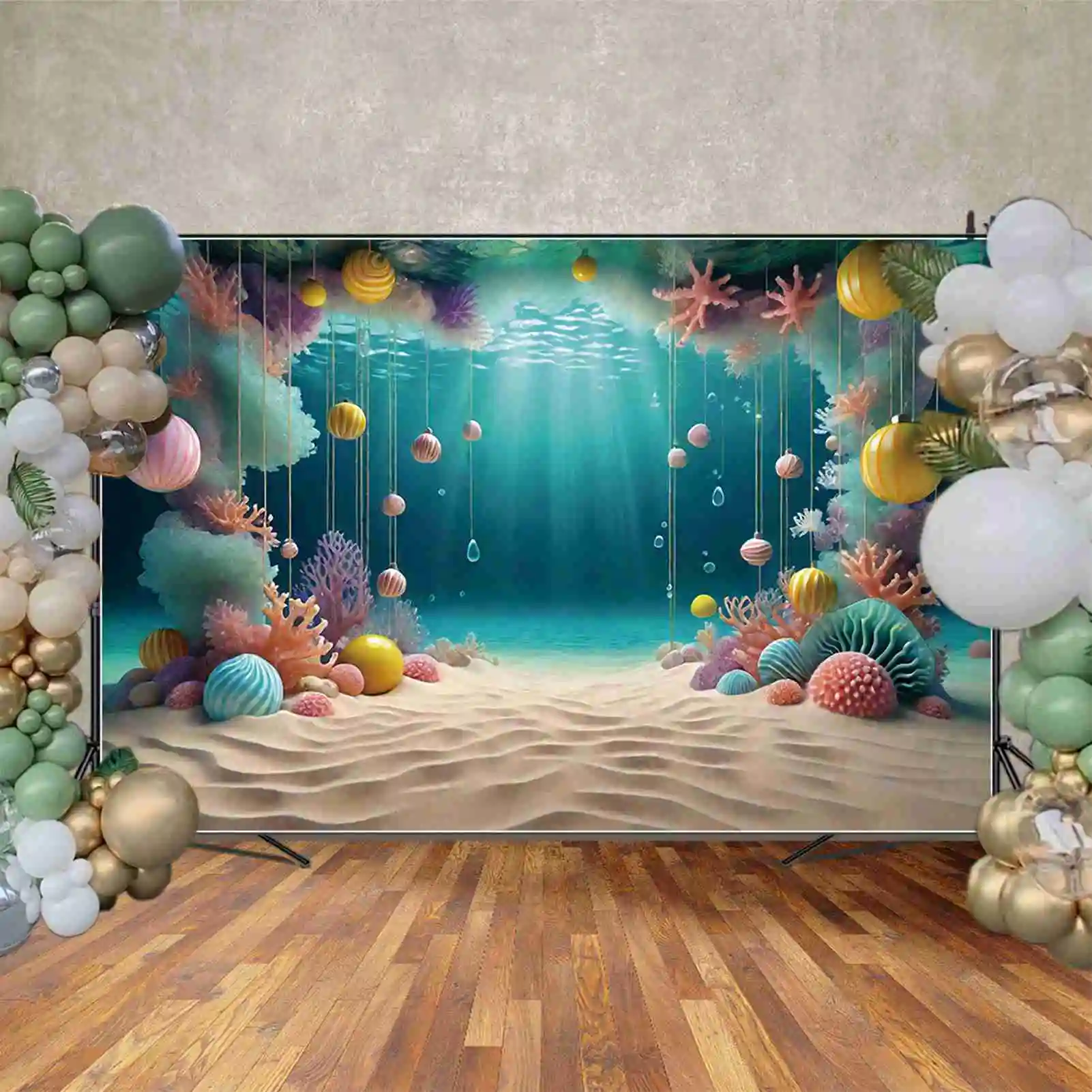 MOON.QG Seaside Candyland pierwsze urodziny tła dziecko lato dno morskie cukierki tła niestandardowa dekoracja imprezowa Photozone rekwizyty