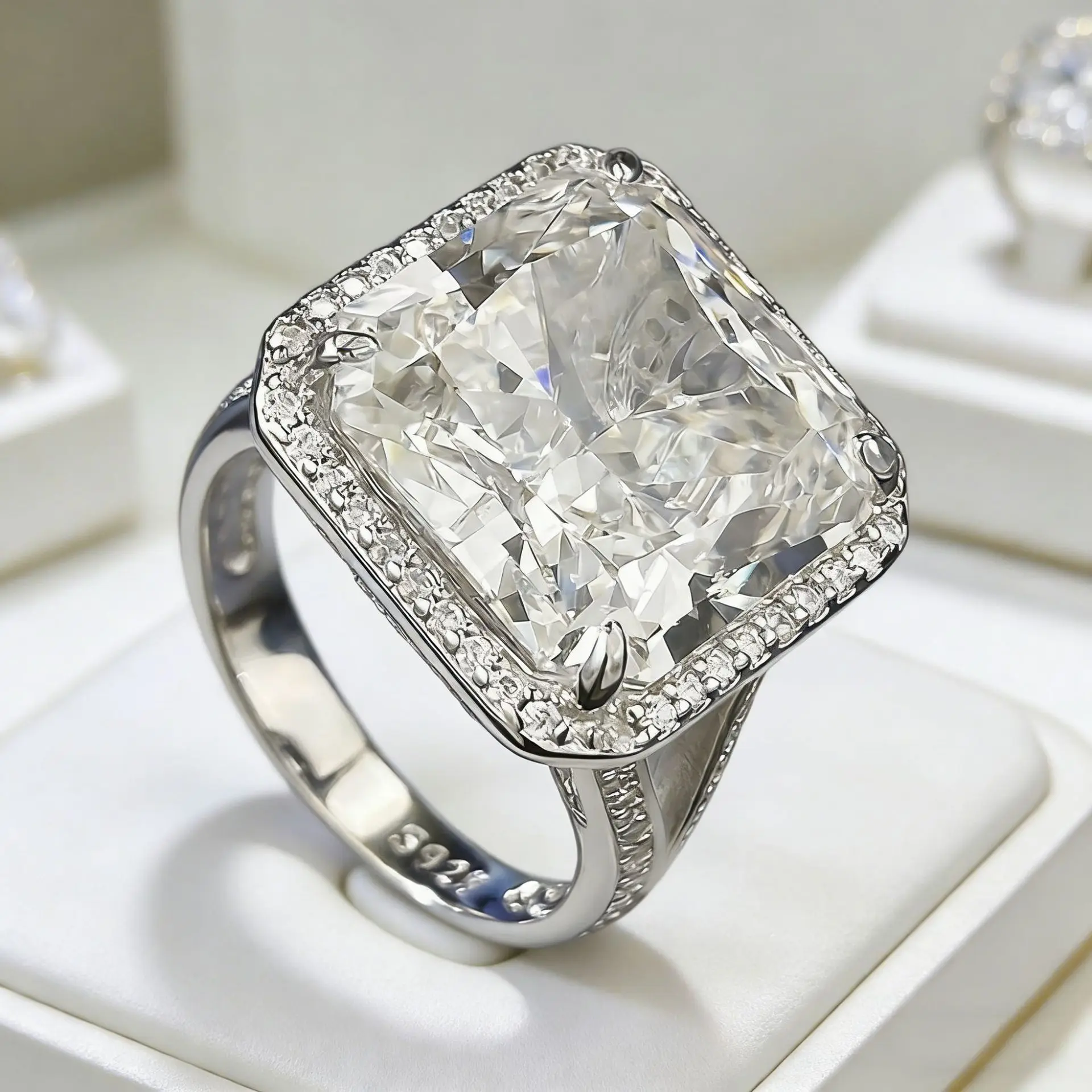 Square High Carbon Diamond s925 Silver Rings 13*13mm 5A Grade Big Stone Stunning Ring Fine Jewelry - view 3