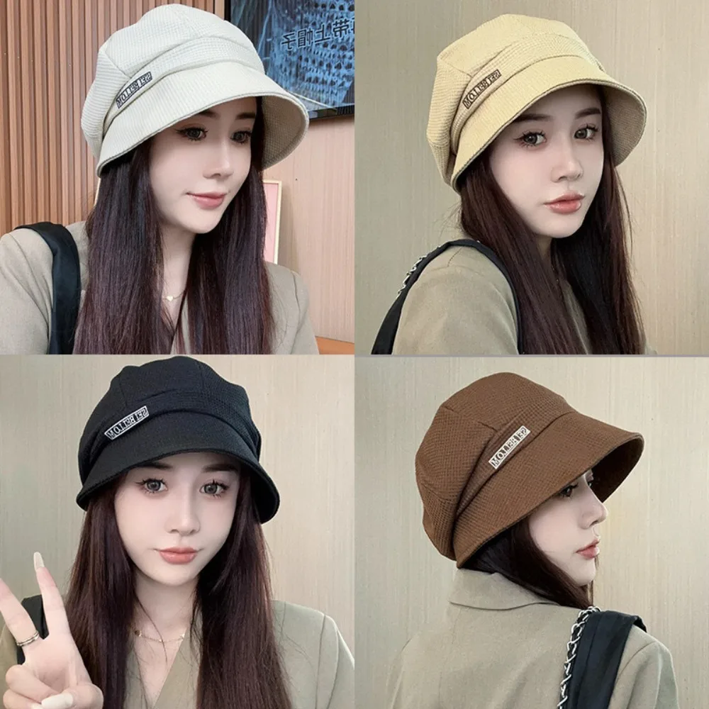 New Short brim Peaked Cap Big Head Circumference Solid Color Basin Hat Cotton Sun Hat Women