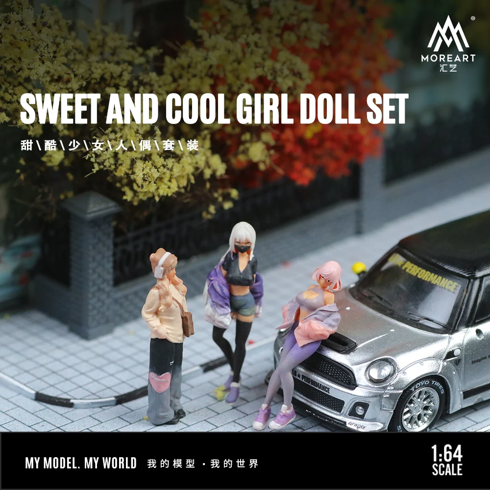 MoreArt 1/64 Three pretty girl resin action figures set/shipping in january 2025