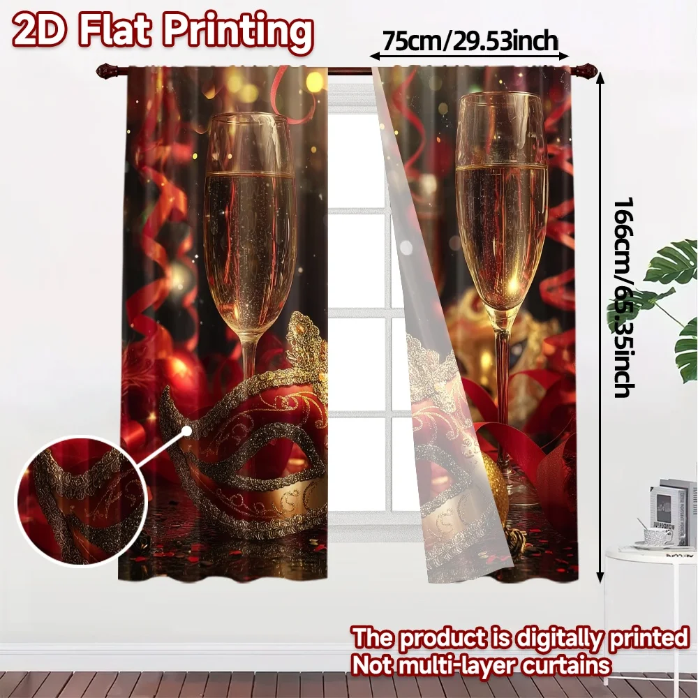 2pcs, 2D FLAT PRINTING Curtains (Without Rod) Masquerade Sparkle(1) Popular Curtains&Window Treatment Fabric Curtains Holiday