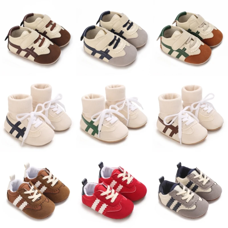 

Кроссовки для первых прогулок для маленьких мальчиков 0-18 месяцев, классические полосатые кроссовки с мягкой подошвой, весенне-осенняя модная обувь для вечеринок