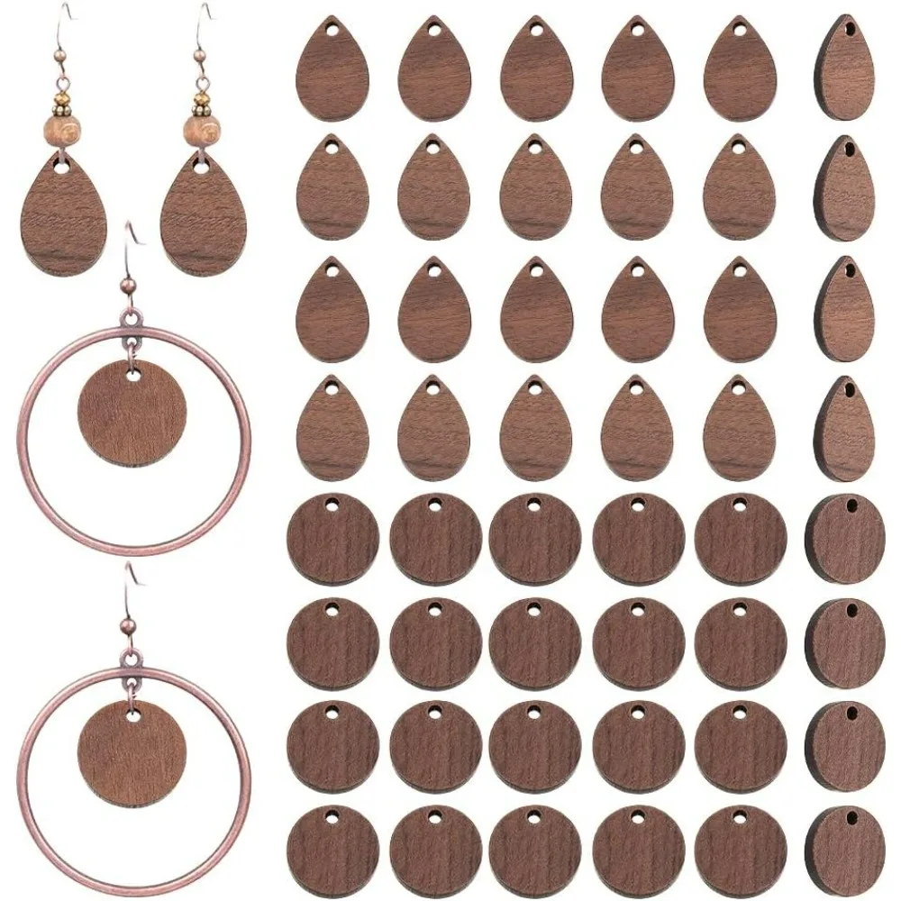 

40 шт., 2 стиля, деревянные серьги в стиле бохо из орехового дерева, подвески-капли, круглые подвески, пустое седло, коричневые деревянные серьги