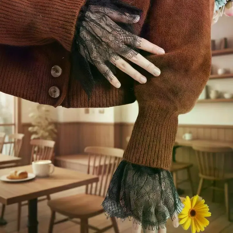 1 زوج الأكمام الدانتيل الزخرفية زينت الأصفاد وهمية كم لفستان الزفاف الانتفاضات البرية الأكمام المعصم مطوي الأصفاد المعصم