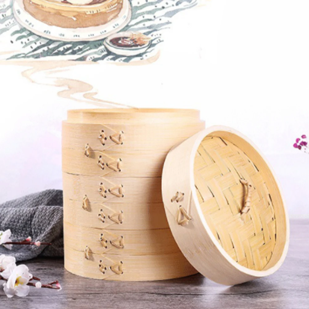 

1set Bamboo 13cm Layer with Lid Kitchen Utensils Dumpling Bun Kitchen Bamboo Steamer Food Steamer Heating Tool