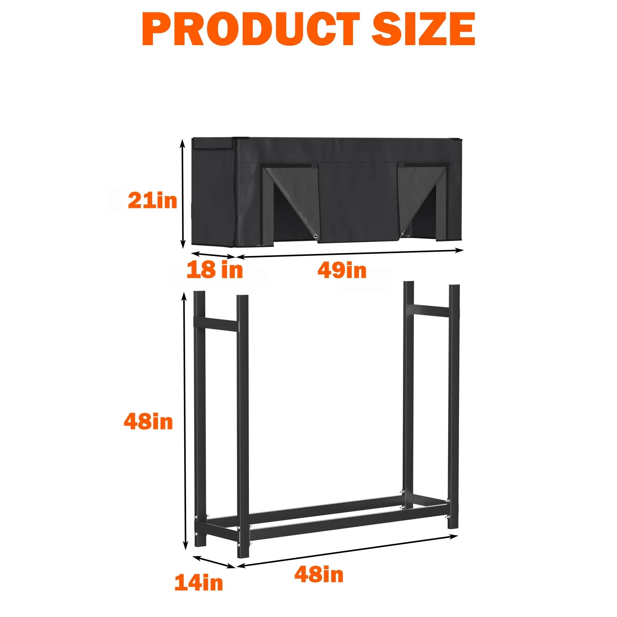 4 Ft Heavy‑Duty Firewood Rack with Waterproof Cover, Outdoor Metal Log Holder for Fireplace Patio Backyard