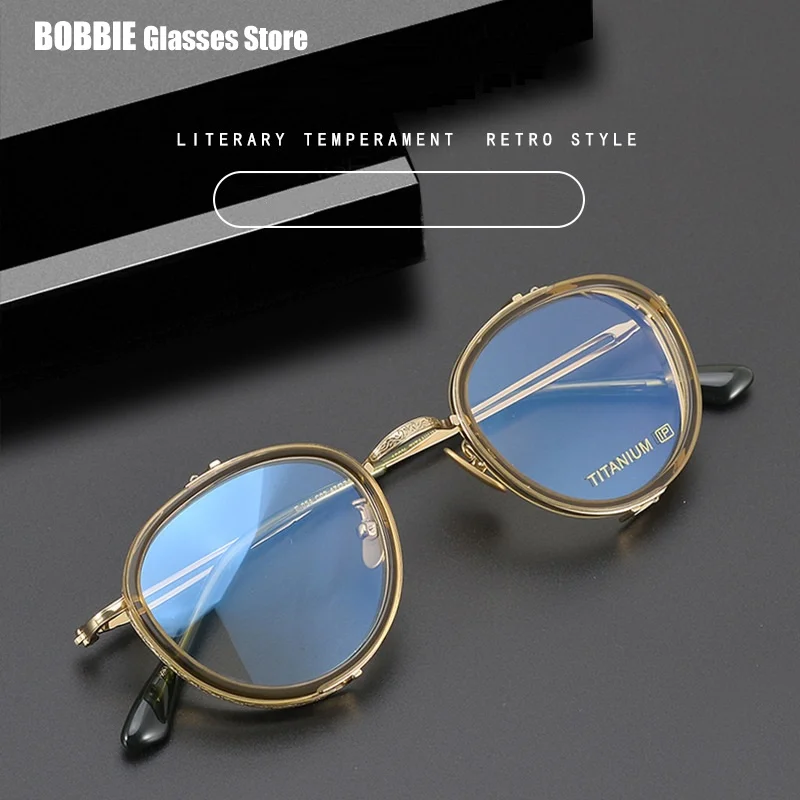 Retro Round Glasses Frame Japanese Collection Hand-carved Chinese Style Ultralight Acetate Titanium Myopia Eyeglasses Men Women