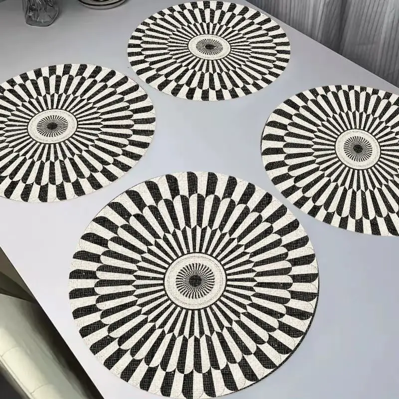 VIKAMA New Chinese Peony Flower Round Linen Placemats, Heat Resistant Washable for Dining Table Kitchen Decor