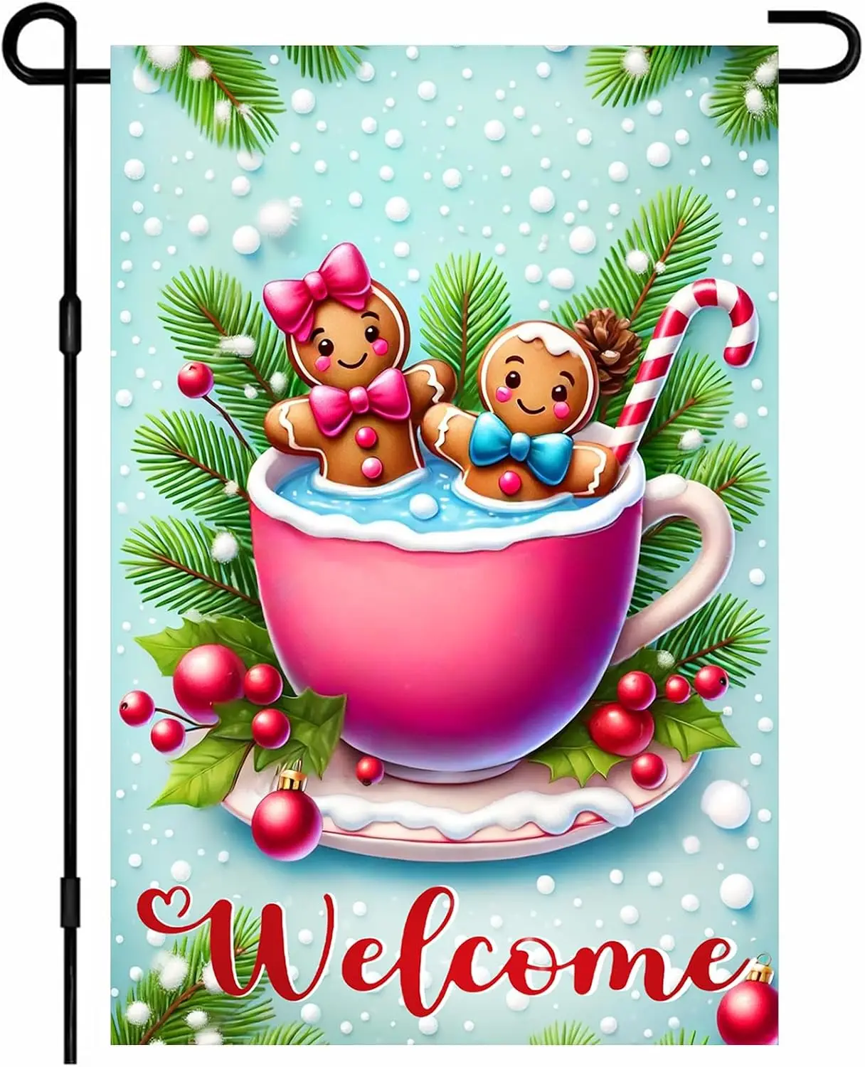 Christmas Garden Flag 12x18 Inch Gingerbread Cocoa Yard Decor