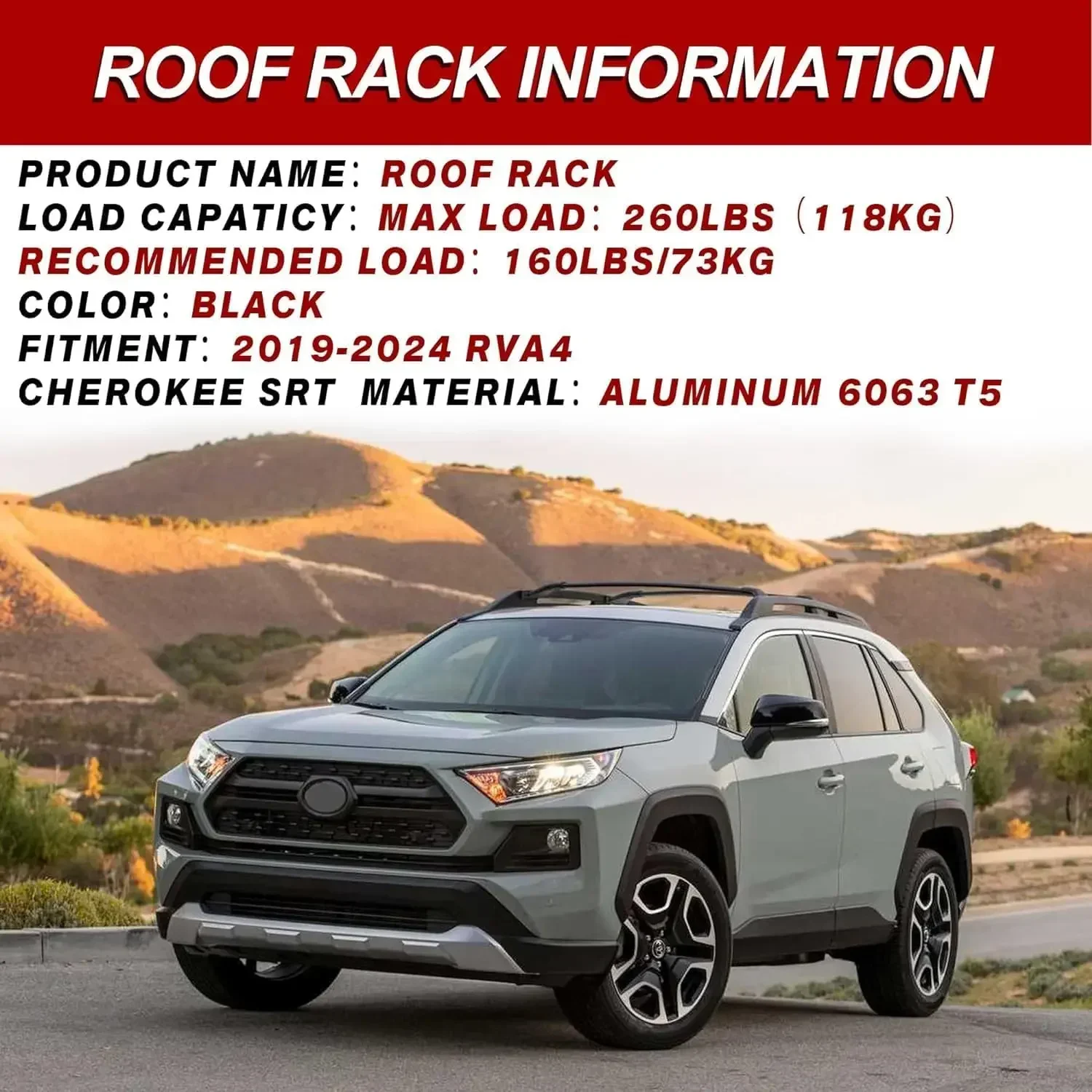 Roof Rack Aluminum Cross Bars for 2019 2020 2021 2022 2023 2024 RAV4 LE XLE XSE Premium Limited Hybrid with Side Rails, Cargo Ra